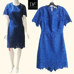 DIANE VON FURSTENBERG NEW Romantic ALMA Allover Eyelet/Scallop Fitted Dress 8